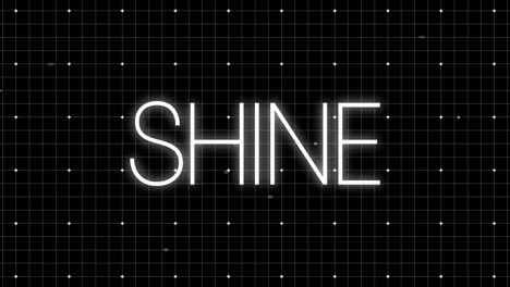 animation of shine text in white over white dot grid processing data on black background