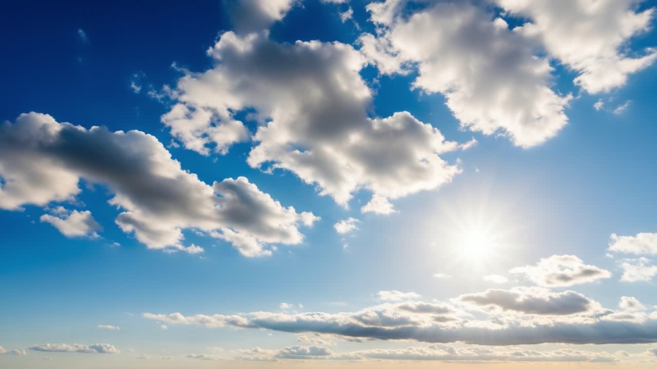 Bright Sun in a Blue Sky with White Clouds