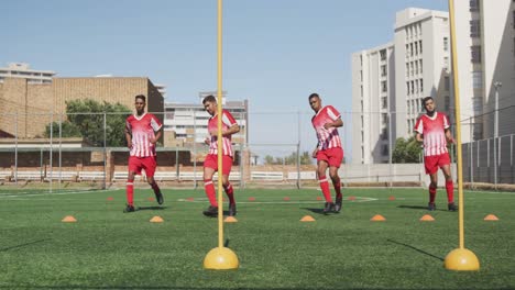 Soccer-players-training-on-field