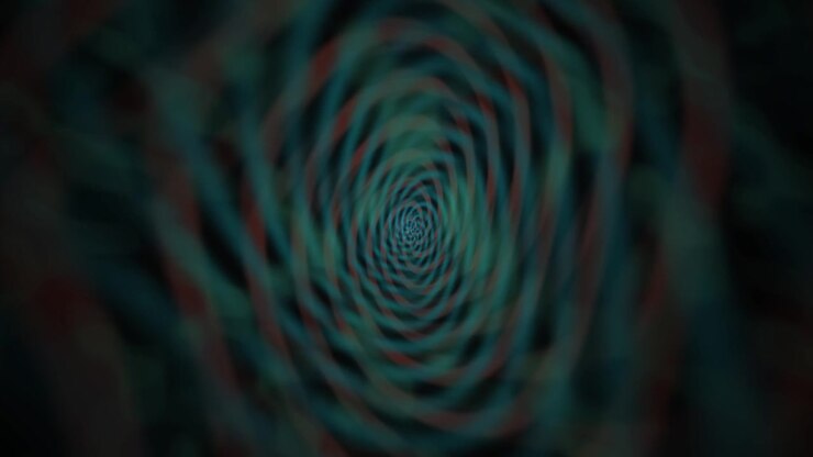 Abstract Motion Background with Rotating Teal and Red Spiral Patterns