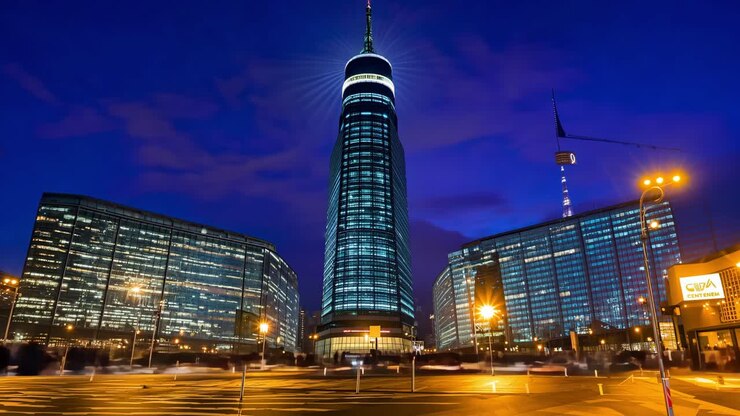 Paisagem urbana noturna de arranha-céus de Tóquio