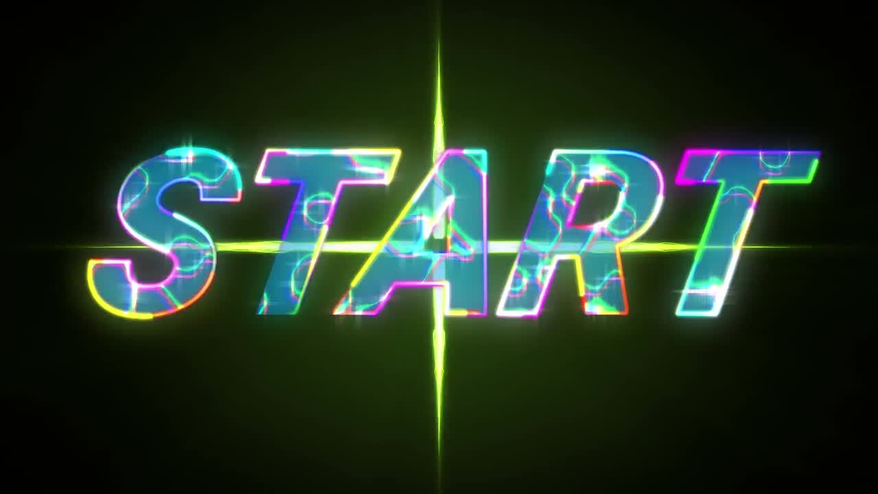 animación del texto de inicio sobre rastros de luz sobre fondo negro