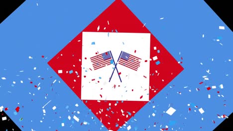 Animation-of-confetti-over-flag-in-red,-white-and-blue-of-united-states-of-america