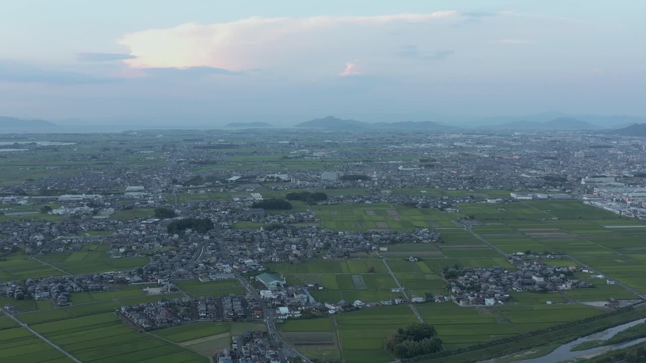 일본 시가현 쿠사츠, 일몰 공중 파노라마