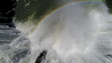 A-4K-drone-shot-of-Shoshone-Falls,-a-raging-waterfall,-which-often-reflects-rainbows,-located-along-the-Snake-River,-only-3-miles-away-from-Perrine-Bridge-and-Twin-Falls,-Idaho