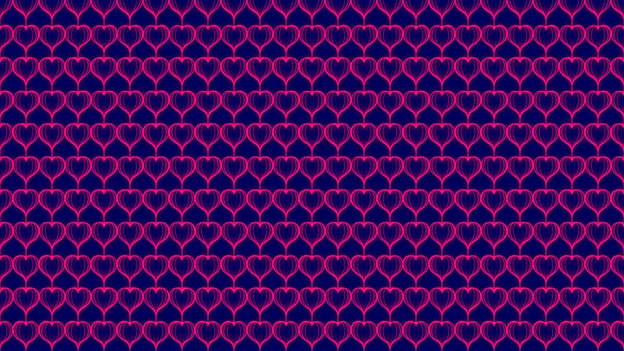 Abstract Line Love Heart shape rotate moving illustration pink color, valentine concept design on dark blue background seamless looping animation 4K with copy space