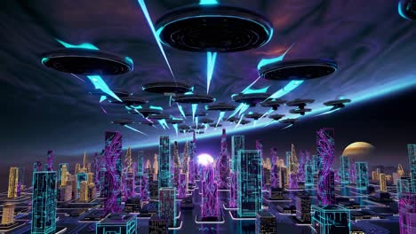 futuristic city under alien attack