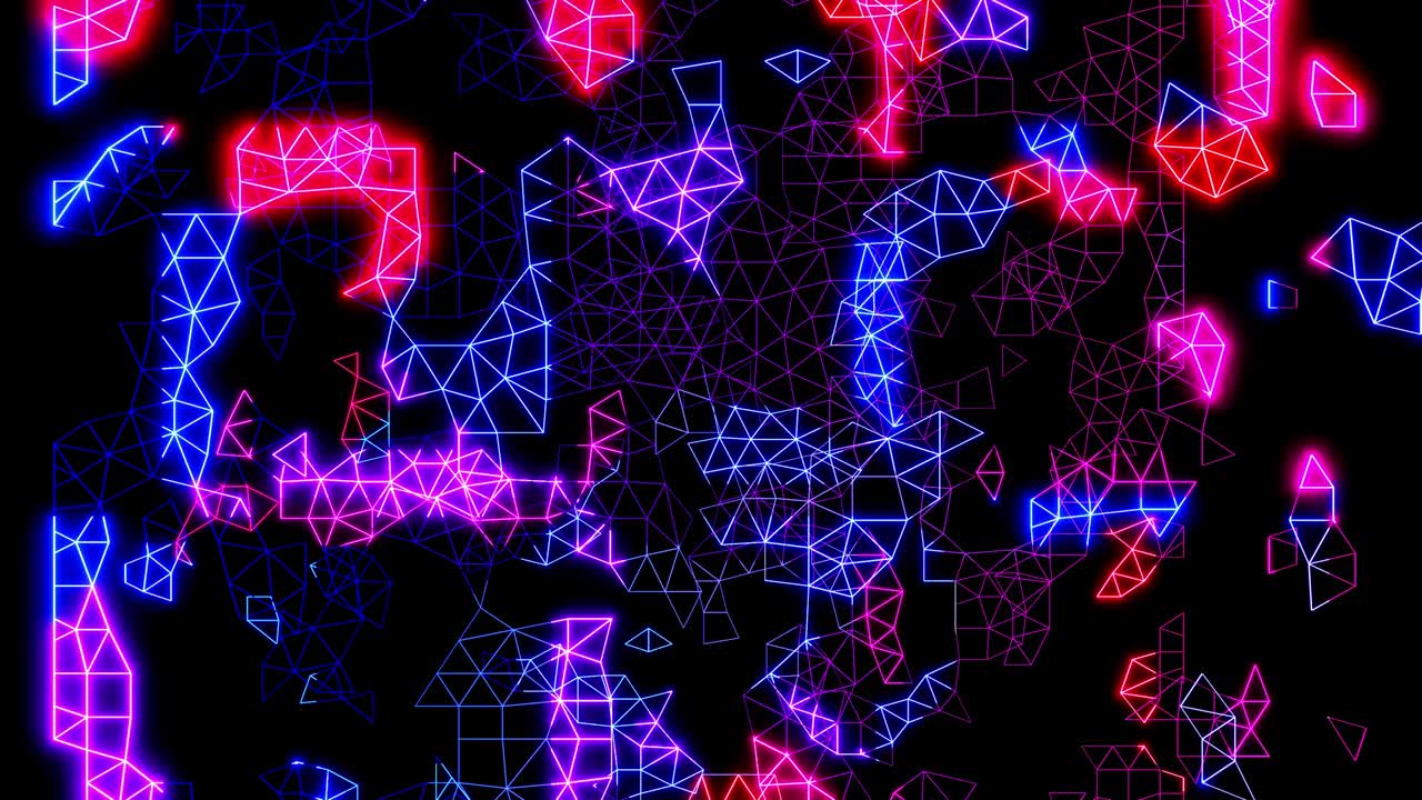 Vj loop abstract sci fi neon light background. Animation neon glow run on wareframes in dark. Abstract sci fi cyber background with neon glow gradient color. Beautiful modern motion graphic bg.