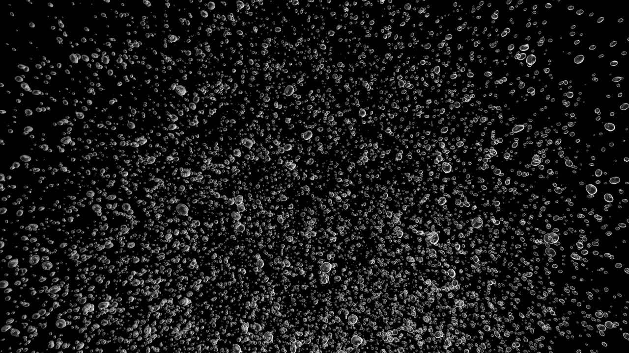 Bellissimo movimento. Bolle subacquee simili a nuvole su sfondo bianco e nero. Vista frontale.