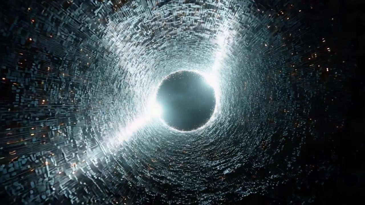 A Spectacular Visual Journey Through a Hypnotic Cybernetic Tunnel Enhanced with Ethereal Light and Intricate Patterns of Reality's Fabric