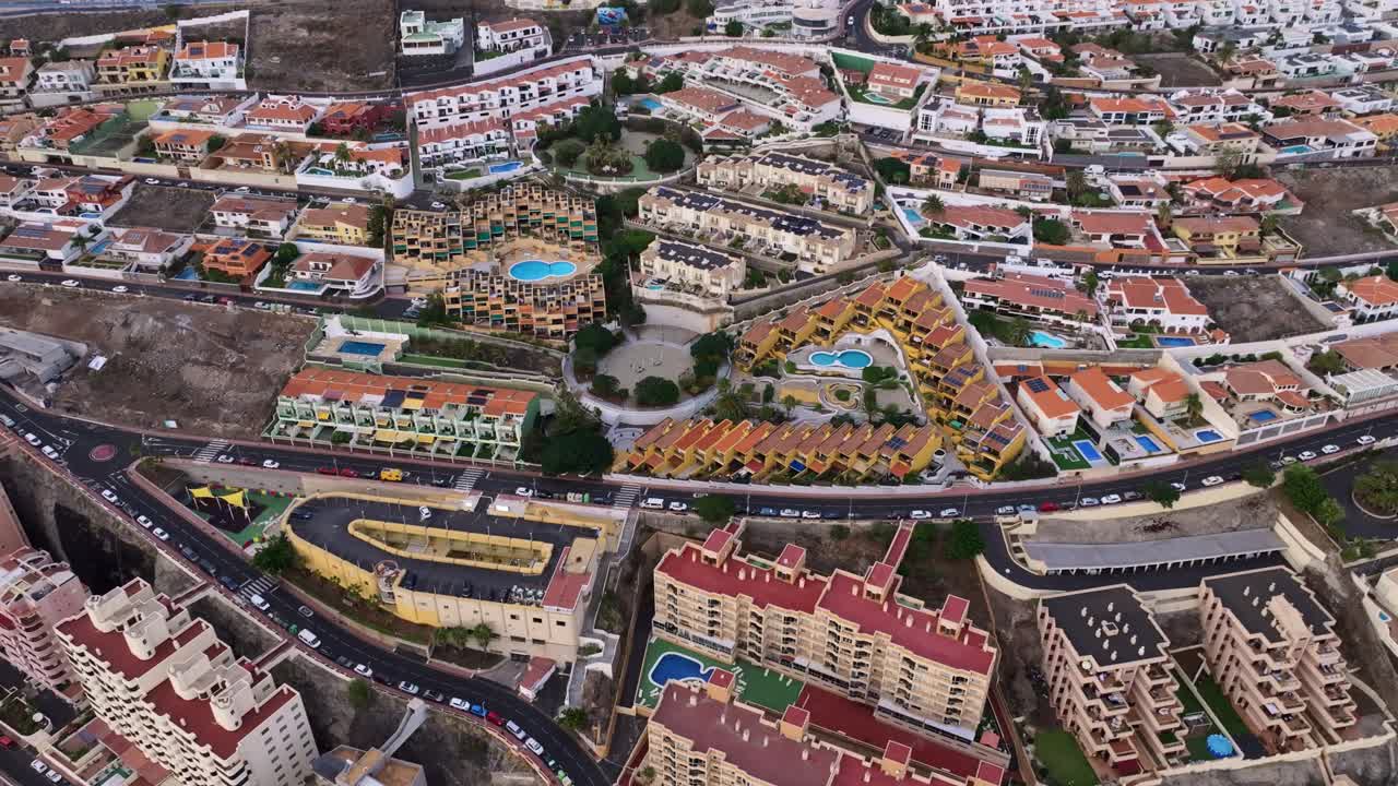 Colorful rooftops and winding roads in Radazul residential coast area, Tenerife