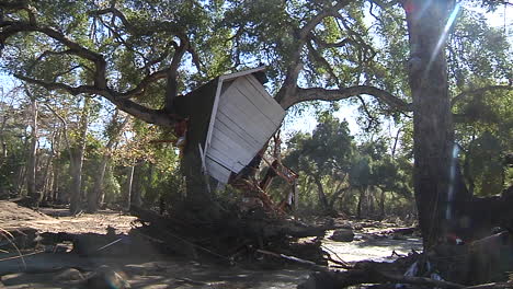 parte de una casa se encuentra en un árbol los daños causados por los deslizamientos de tierra en montecito california tras el desastre del incendio de thomas