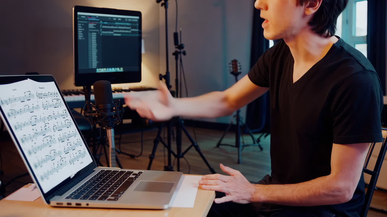 Musician Working on Music Notation in Home Studio