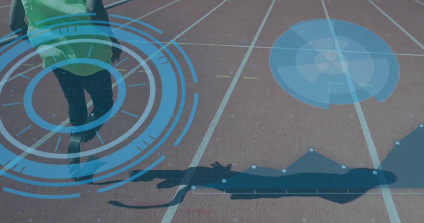 Animation of data processing over disabled african american male runner