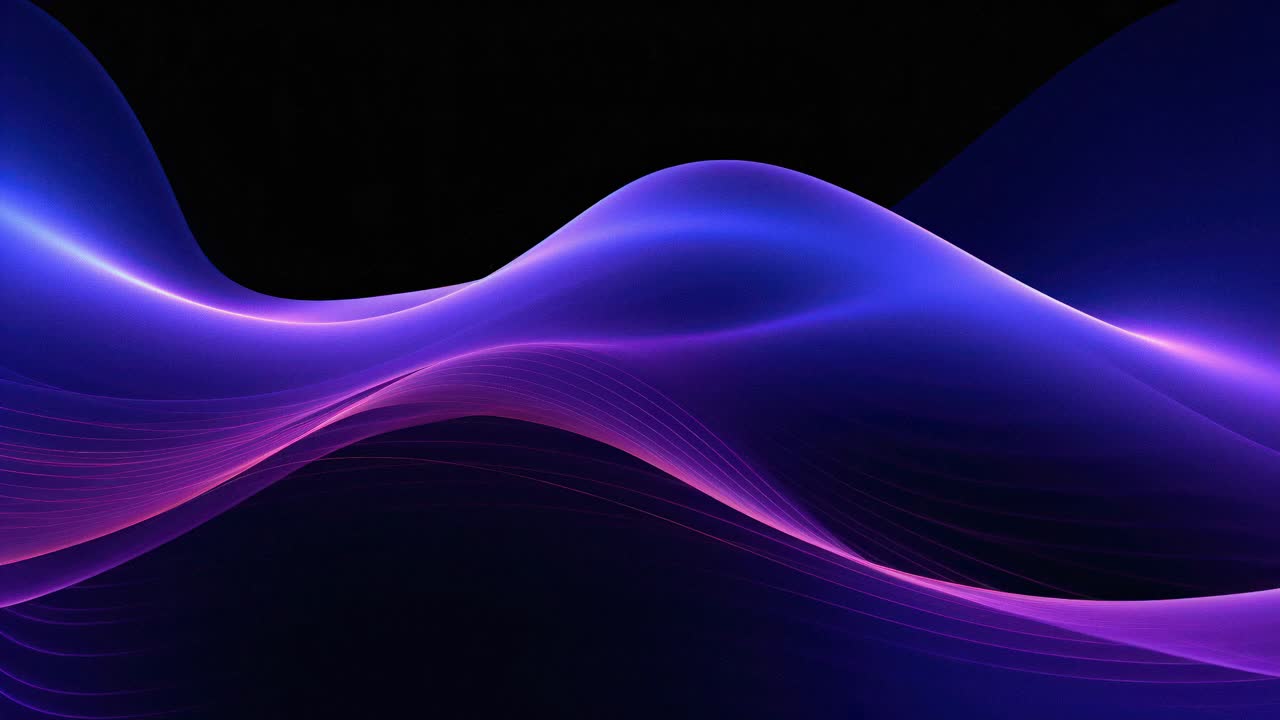 Dynamic video of flowing blue and purple silk ribbons, captured from a low-angle, showcasing fluid