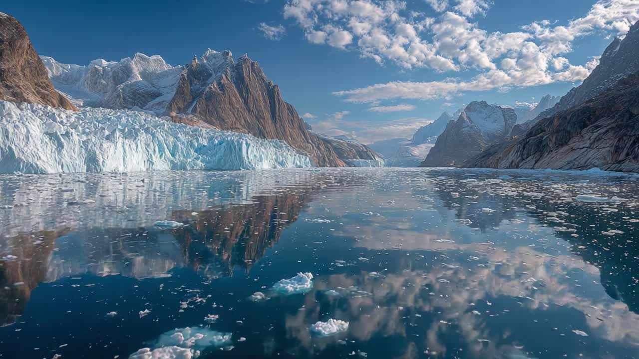 Stunning Glacial Landscape with Majestic Mountains and Reflections in a Serene Waterway Captured in Splendid Detail, Showcasing Nature's Unmatched Beauty and Tranquility