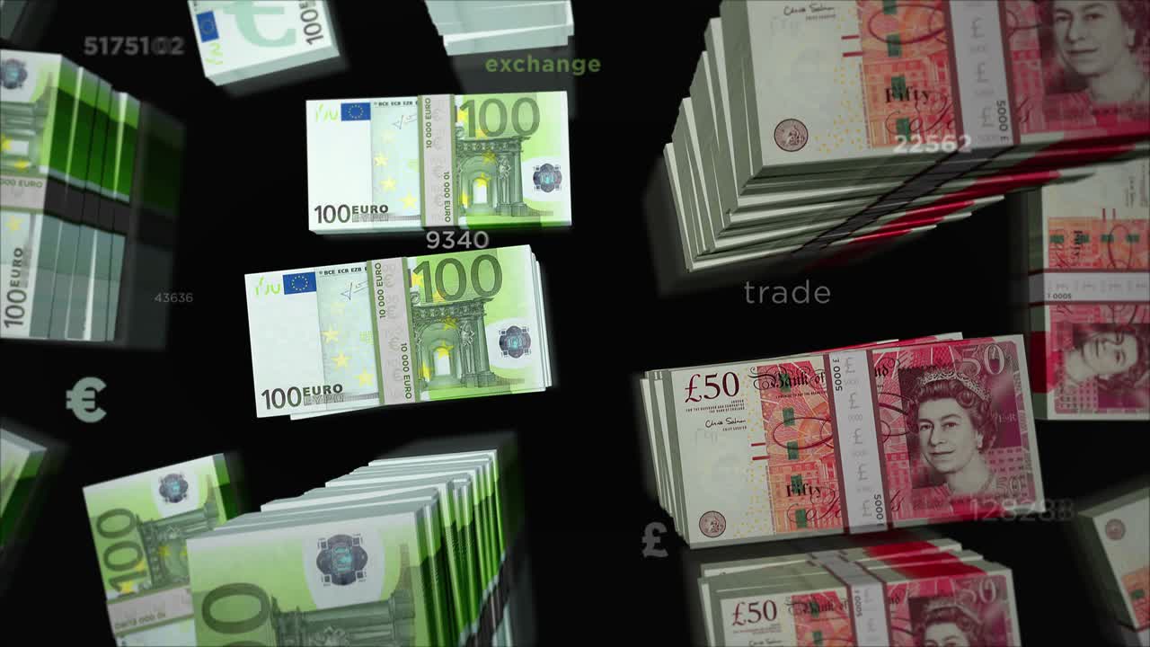 유로와 파운드 스털링 화폐 교환 루프 애니메이션
