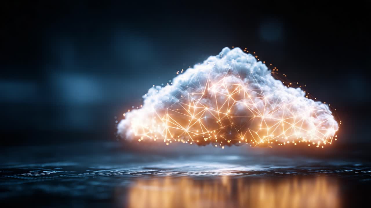 A Stunning Visual of a Futuristic Cloud with Glowing Connections and Digital Elements, Showcasing the Intersection of Nature and Technology in a Captivating Display