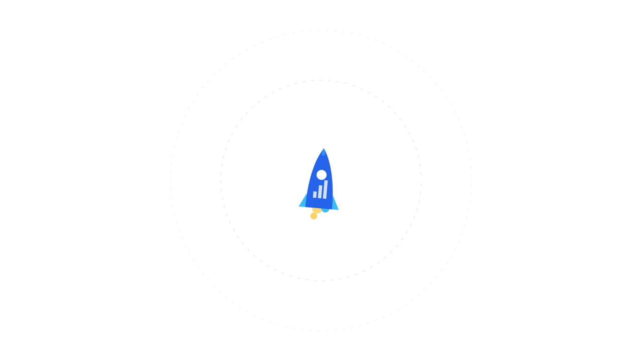 Animated Blue Rocket Icon with Growth Chart Symbol