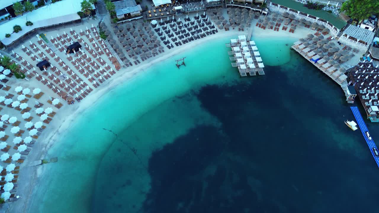 Ksamil Albania holiday destination turquoise blue water aerial drone empty beach