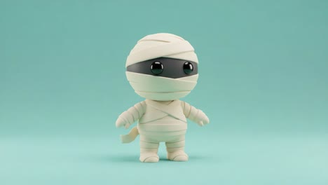 a playful animated mummy character bringing joy and whimsy to life with its adorable design, bright eyes, and charming presence on a vibrant background