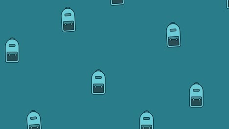 animation of repeated blue schoolbags moving over mid blue background