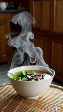 hot and steaming beef soup
