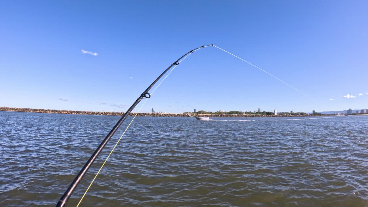 Canna da pesca in azione nelle acque della Gold Coast