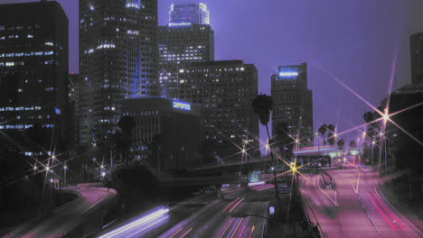 excellent shot of heavy traffic driving on a busy freeway in downtown los angeles at night 1