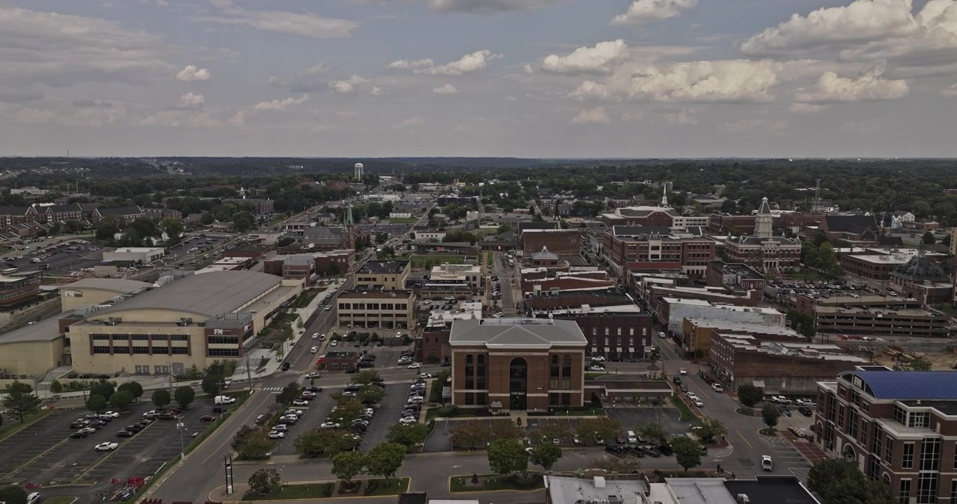 Clarksville Tennessee Aerial v3 low flyover from the Cumberland River toward the central townscape - Shot with Mavic 3 Pro Cine - Sept 21st 2023