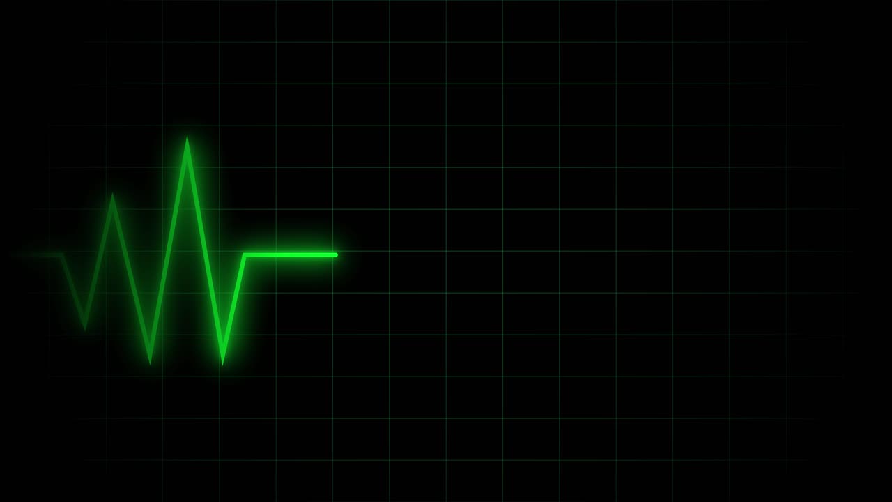 Linea verde del battito cardiaco pulsante su monitor a griglia nera