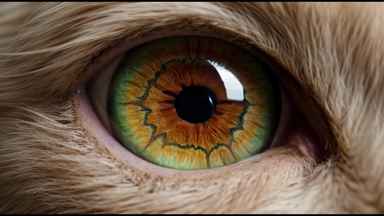 Extreme Close-up of a Cat Eye with Vibrant Green and Brown Iris