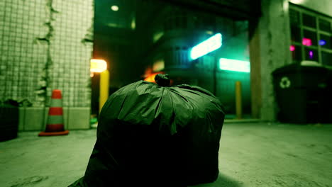 trash bag in a dark city alley