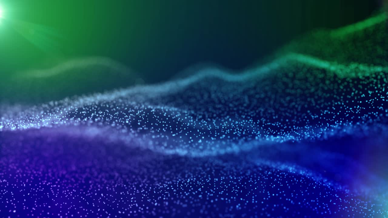 Beautiful waves on a blue-violet background. Abstract background with moving and flicker particles. Animation of seamless loop.