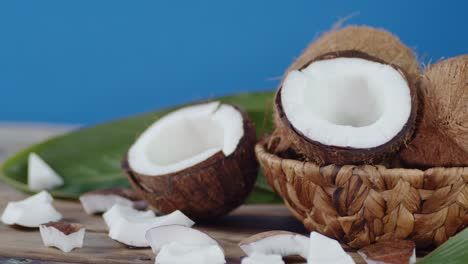 fresh coconut in the basket slowly rotates.