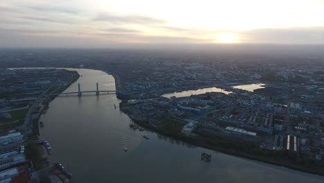 bordeaux aerial cityscape sunset time river la garonne, bridge urban area.