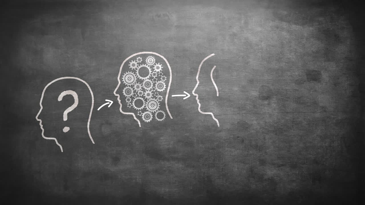 Human heads with shapes in