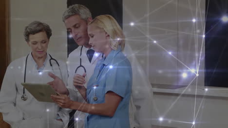 animation of network of connections over diverse doctors in hospital