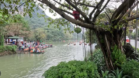 group of tourists embarking on a river journey