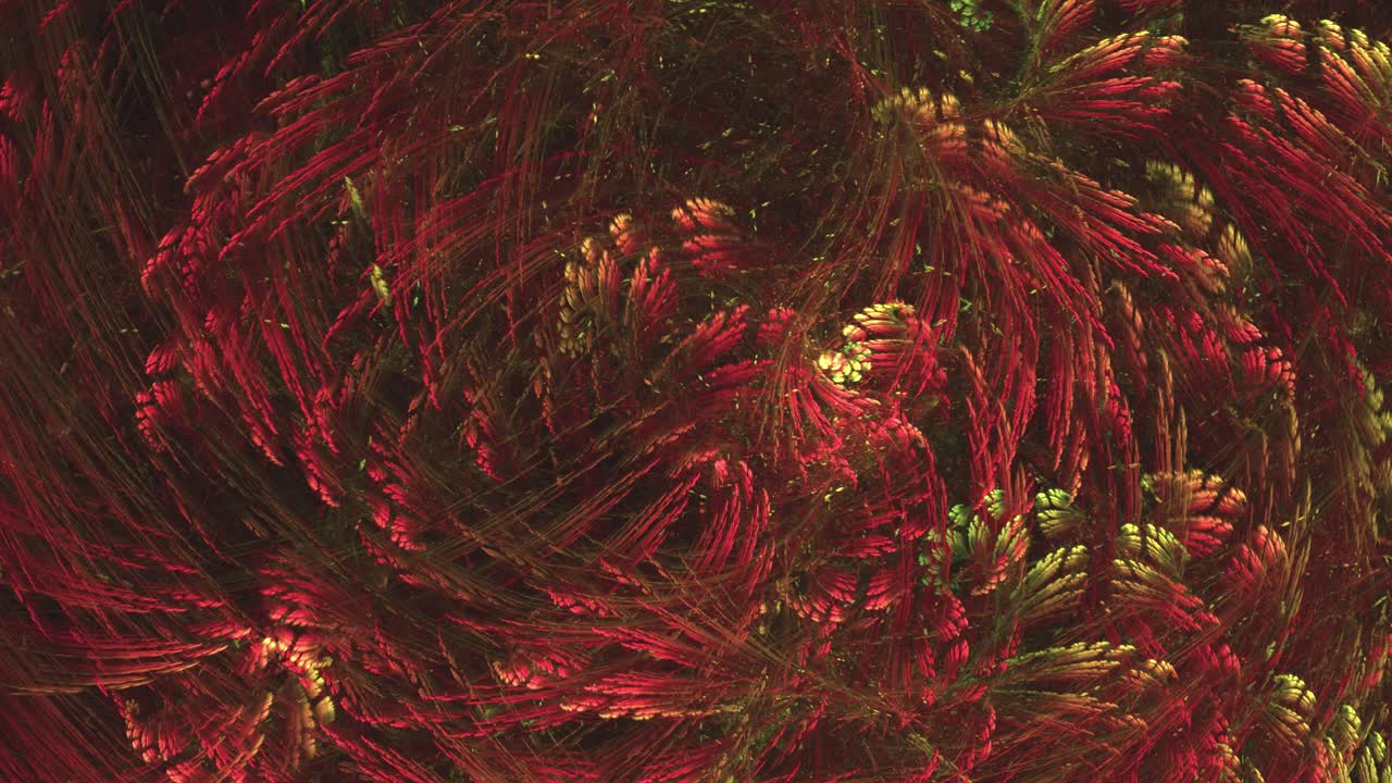 colorido enigma rojo oxidado de hojas abstractas girando e intersectando en movimientos extraños, animación en bucle sin fisuras