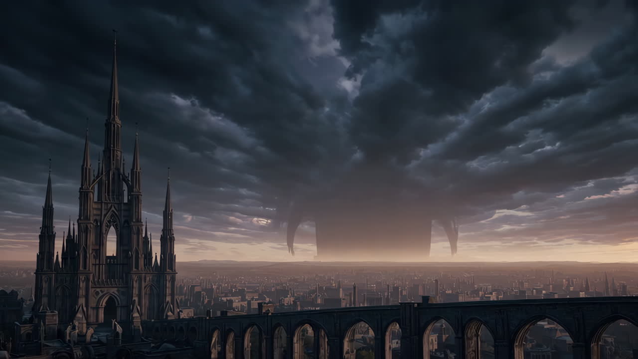Gothic Cityscape Under a Foreboding Sky