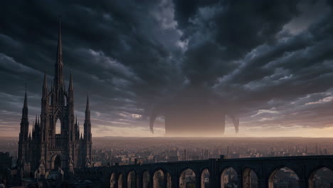 gothic cityscape under a foreboding sky
