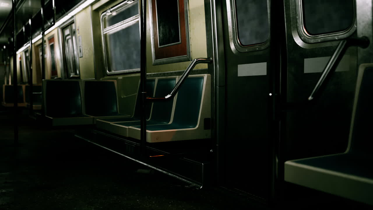 vagón de metro vacío con asientos y una puerta