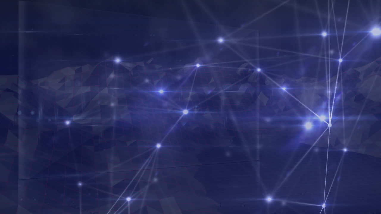 animación de redes de conexiones sobre montañas girando en el fondo