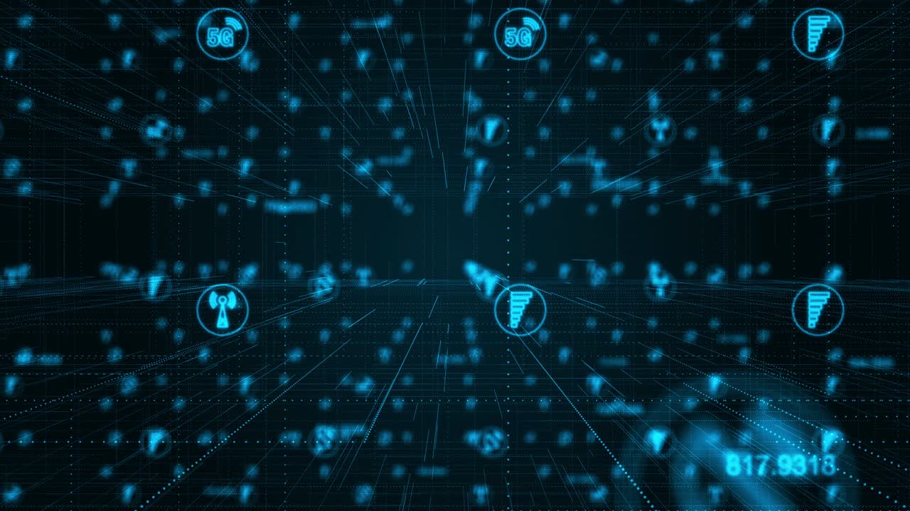 Motion graphic of Blue 5G technology icon network connection abstract background concept seamless loop video
