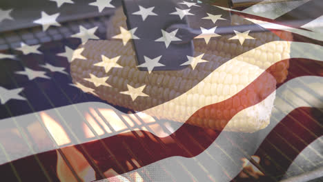 Corn-being-grilled-and-the-American-flag-for-fourth-of-July