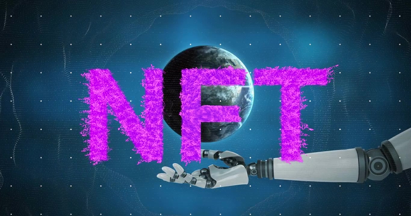 Animazione di NFT su globo e braccio robotico