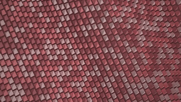 Pyramids create a wave surface. Pacific pink background for business presentation. Soft texture. Looped 3d animation rendering spikes
