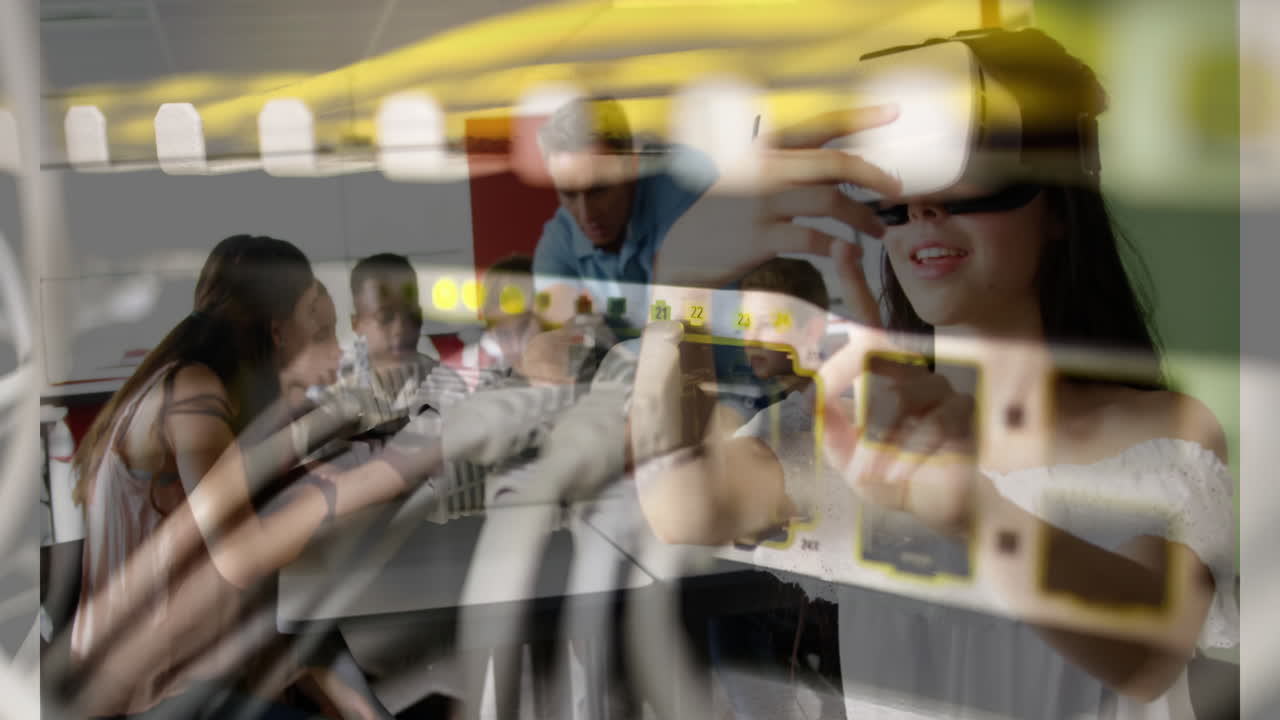 vr 헤드 ⁇ 을 사용하는 백인 소녀를 통해 서버  ⁇ 의 애니메이션