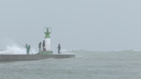 fishing from harbour during winter storms